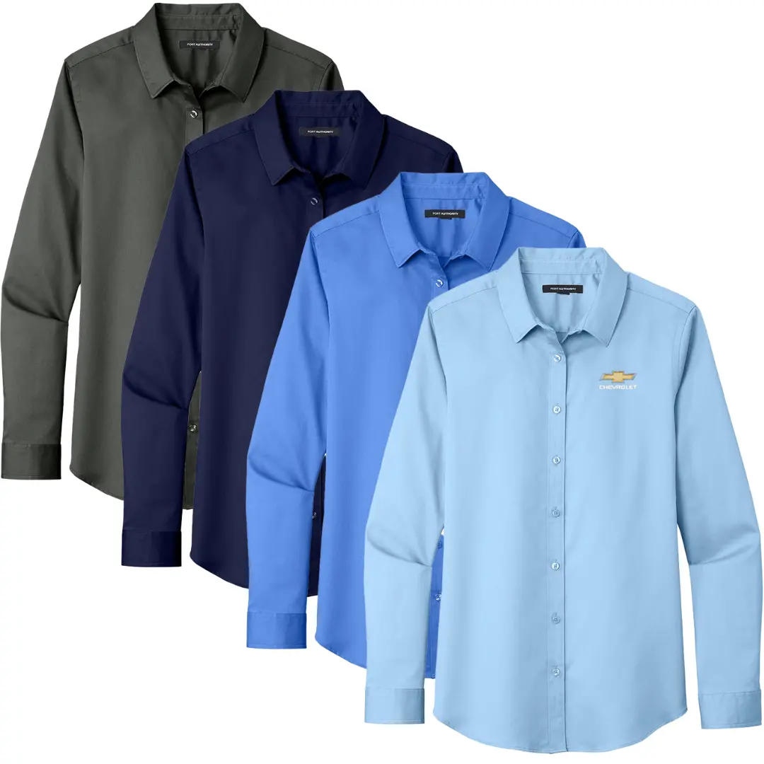 Ladies Chevy Bowtie Superpro React Long Sleeve Work Shirt Polo 1