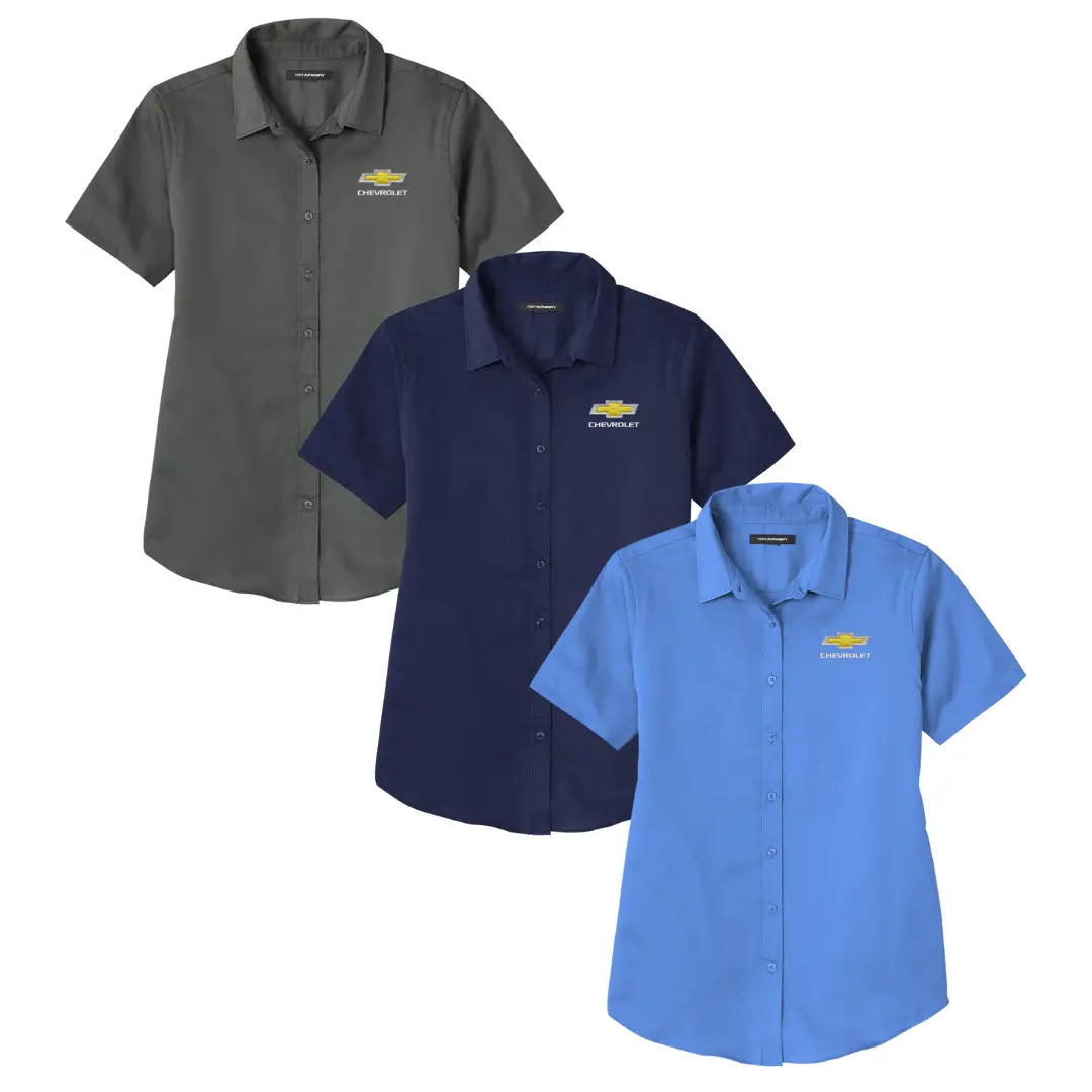Ladies Chevy Bowtie Superpro React Short Sleeve Work Shirt Polo 1