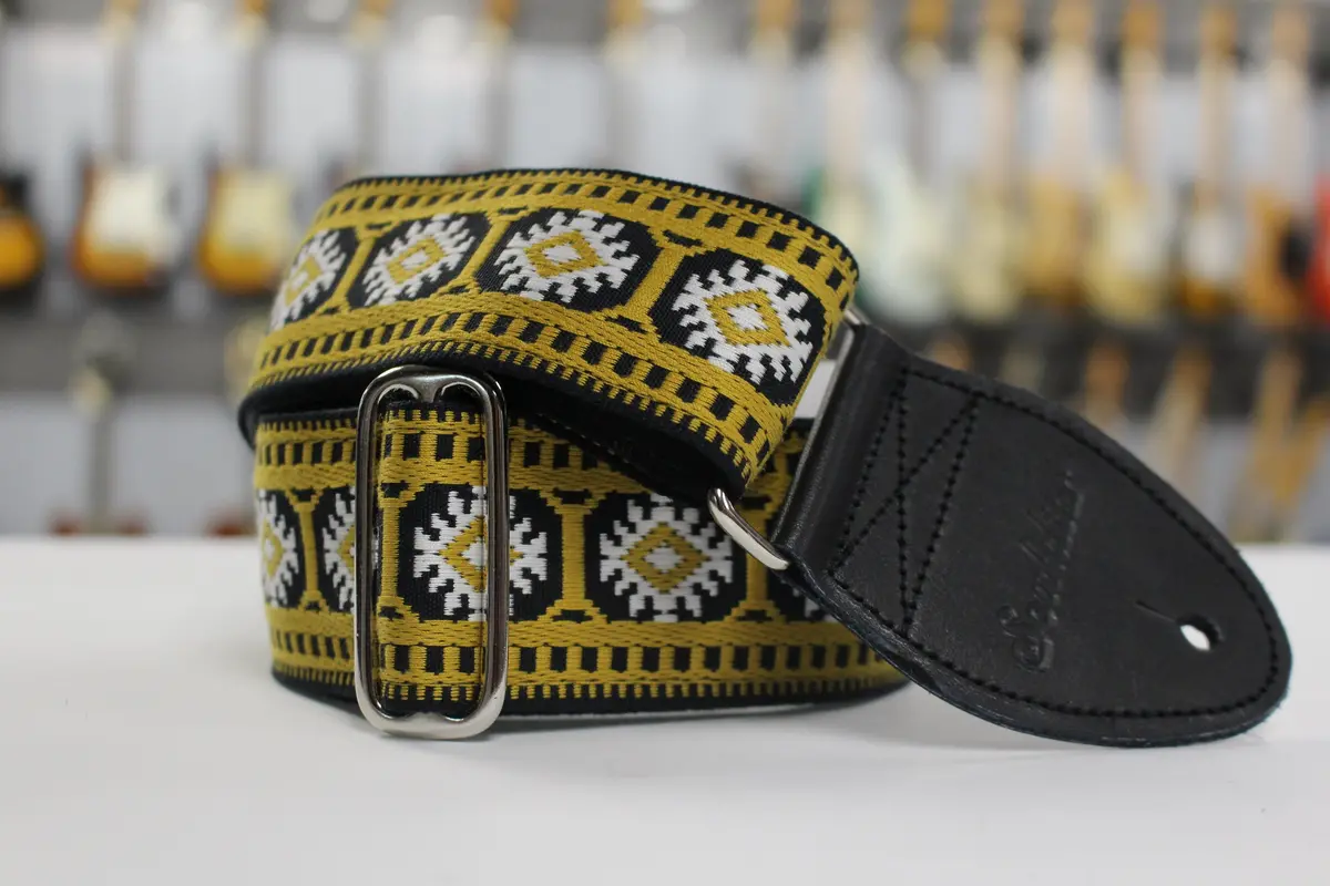 Souldier Pillar Old Gold Guitar Strap With Black Leather Ends *Free Shipping In The Usa* 1