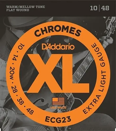 D'addario Ecg23 Xl Chromes Flatwound Electric Guitar Strings, Extra Light Gauge 1