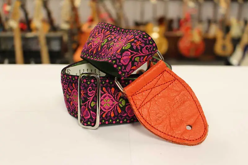 Souldier Strap Hendrix Magenta With Orange Leather Ends 2" Guitar Strap *Free Shipping In The Usa* 1