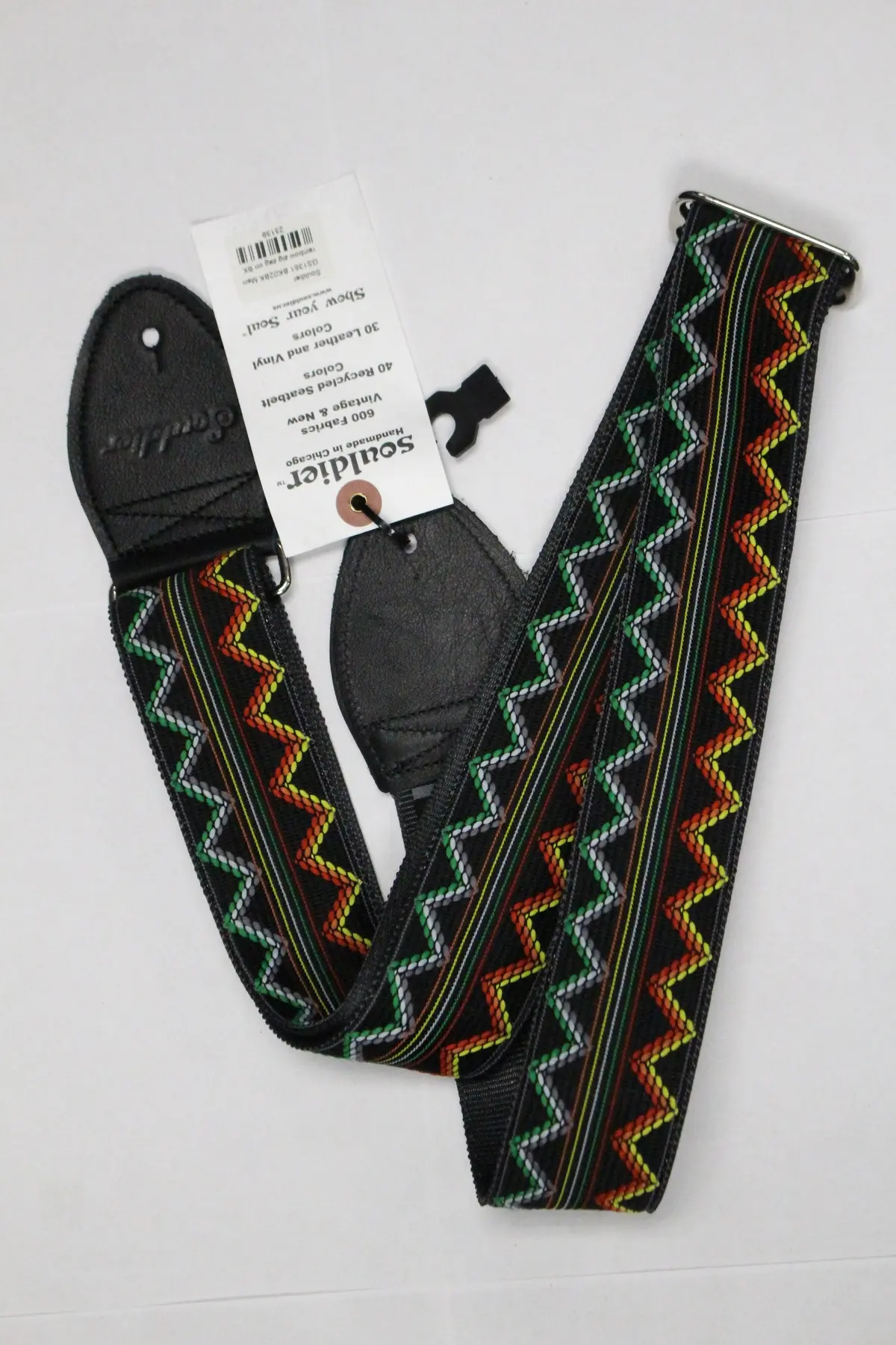 Souldier Gs1351 Bk02bk Memphis Black Rainbow Zig Zag Guitar Strap *Free Shipping In The Us* 1
