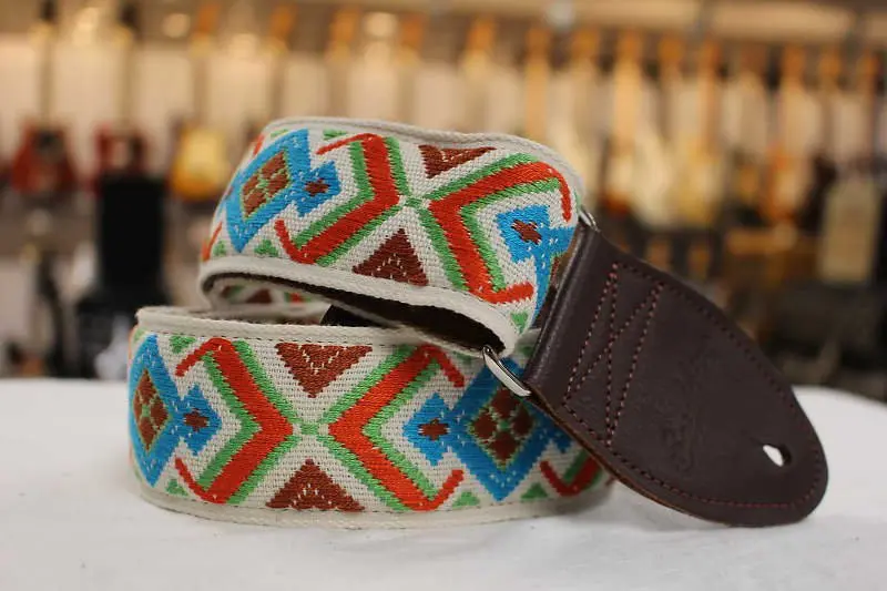 Souldier Strap Diamante 2" Or/Gr/Tq/Br On Wh With Brown Leather Ends *Free Shipping In The Usa* 1