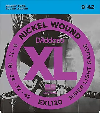 D'addario Exl120 Nickel Wound Super Light Electric Guitar Strings, .009 - .042 1