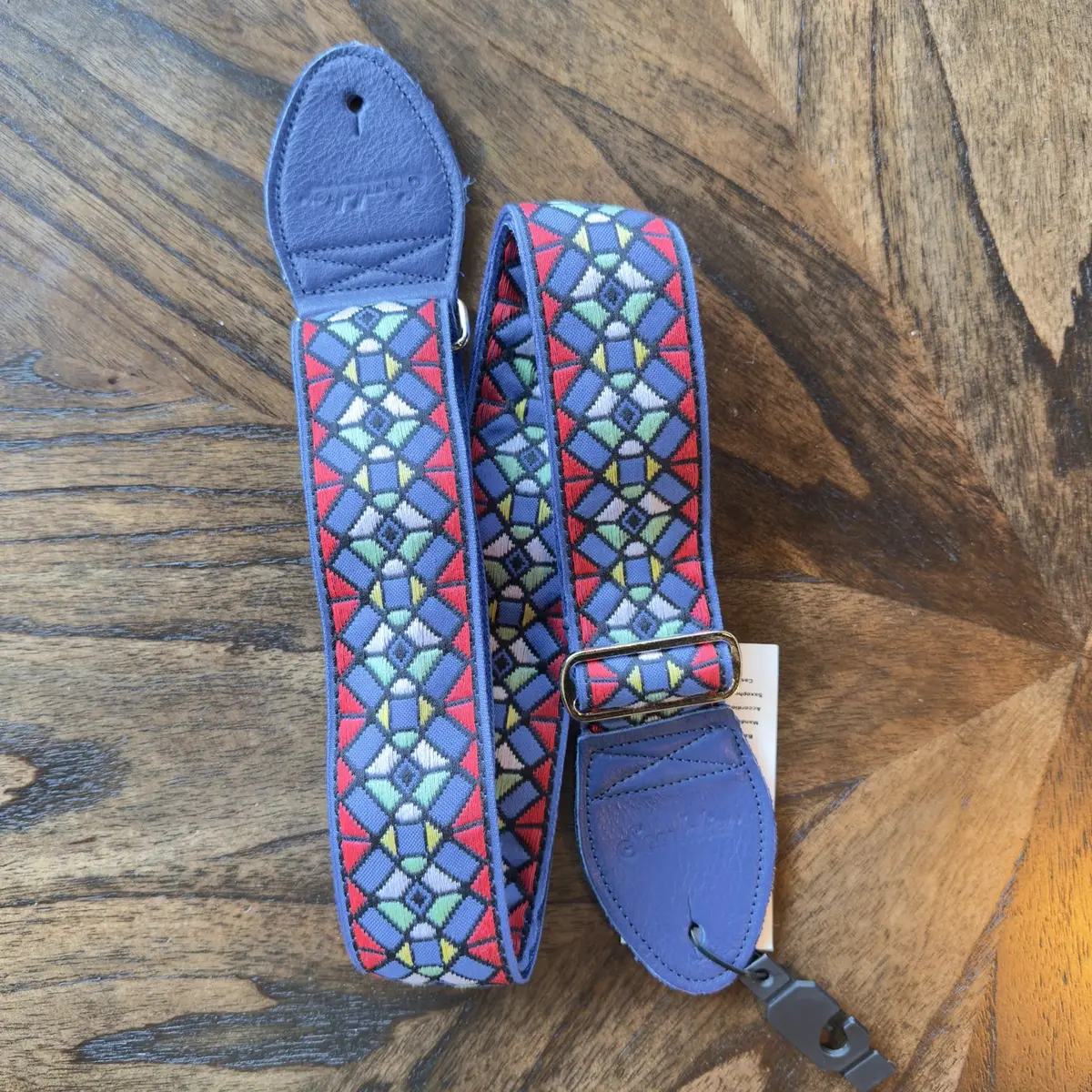 Souldier Guitar Strap Stained Glass Royal Red/Blue With Blue Leather Ends *Free Shipping In The Usa* 1