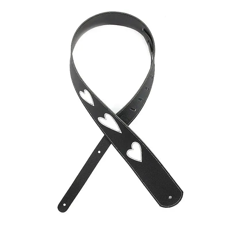 D'addario L25w1414 Heart Icon Patch Black Leather Guitar Strap 1