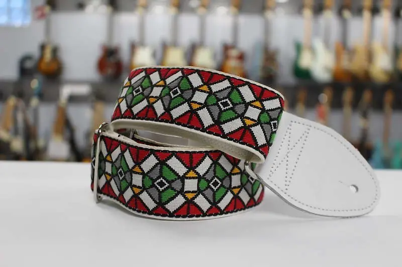 Souldier Guitar Strap Stained Glass Red W/ White Leather Ends Gs0178 Sgr *Free Shipping In The Usa* 1
