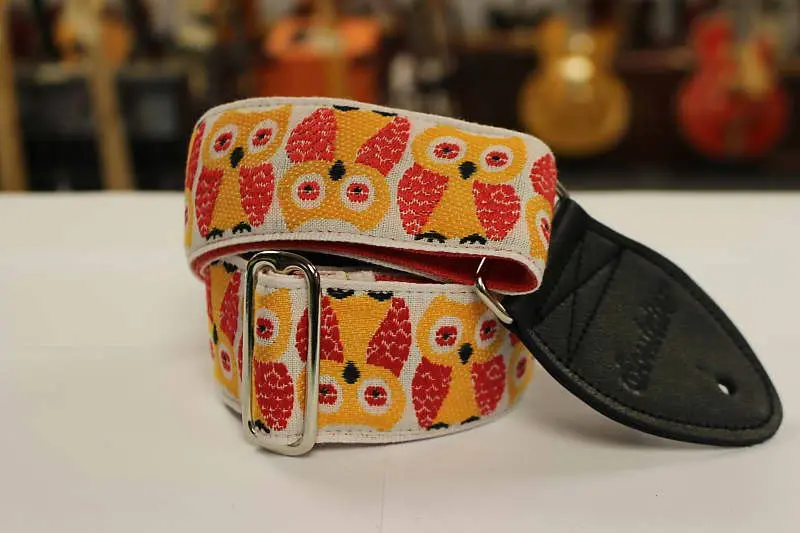 Souldier Guitar Strap Owls Red W/ Black Leather Ends *Free Shipping In The Usa* 1