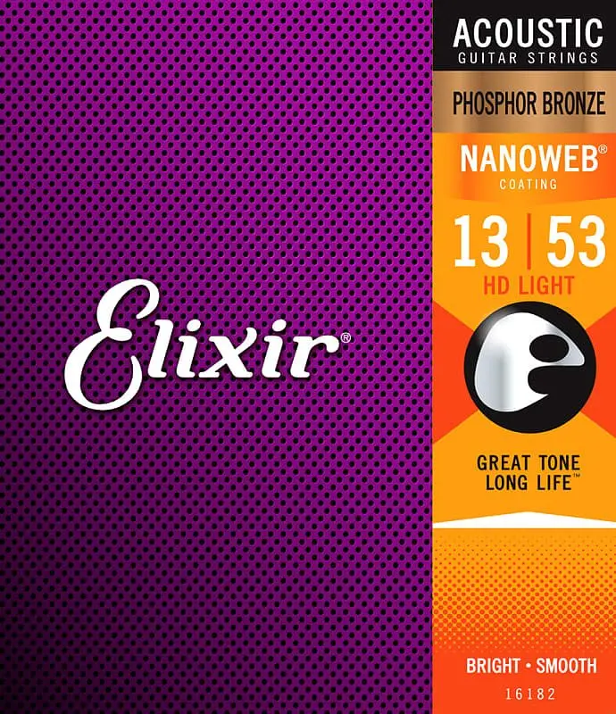 Elixir 16182 Nanoweb Phosphor Bronze Acoustic Guitar Strings - Hd Light (13-53) 1