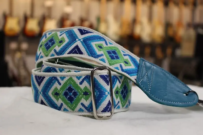 Souldier Strap Diamante White/Green/Blue With Turquoise Leather Ends *Free Shipping In The Usa* 1