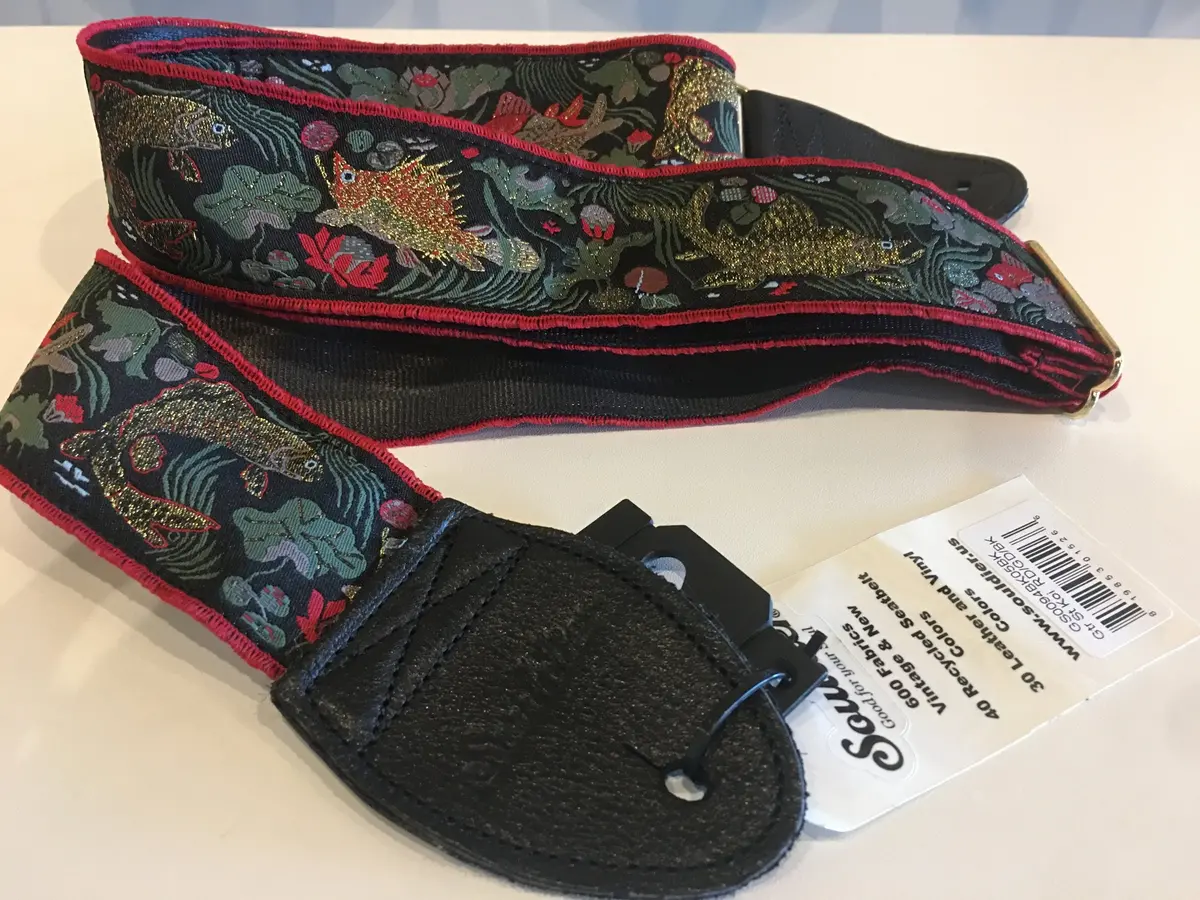 Souldier "Koi" Guitar Strap With Black Leather Ends *Free Shipping In The Usa 1