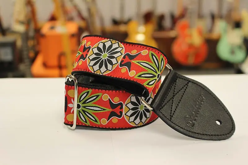 Souldier Guitar Strap Daisy Red W/ Black Leather Ends *Free Shipping In The Usa* 1