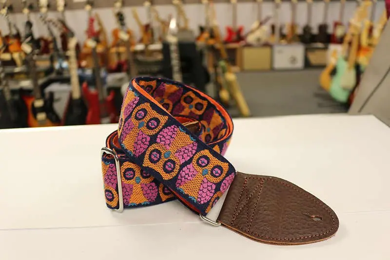 Souldier Guitar Strap Owls Orange With Brown Leather Ends *Free Shipping In The Usa* 1