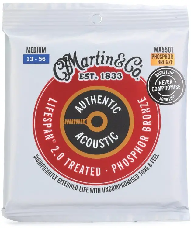 Martin Ma550t Authentic Acoustic Lifespan® 2.0 Guitar Strings Phosphor Bronze - 13-56 Medium 1