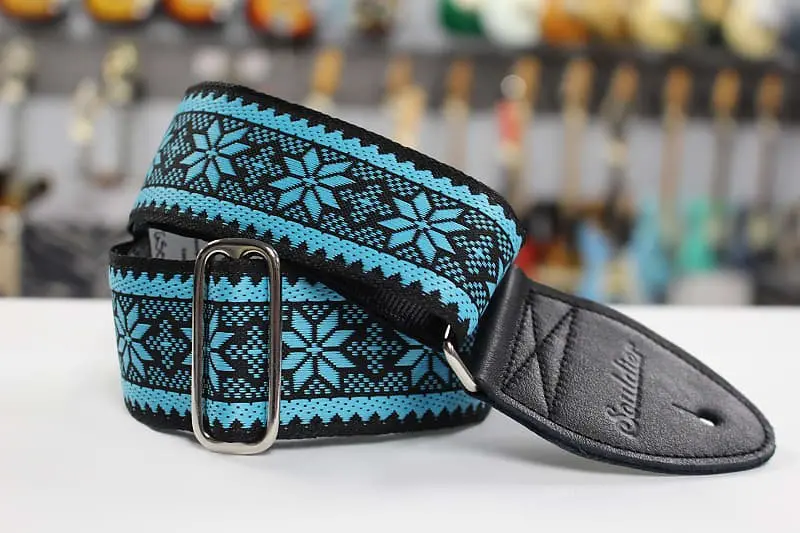Souldier Strap Poinsettia Turquoise On Black Black Leather Ends Gs0909 *Free Shipping In The Usa* 1