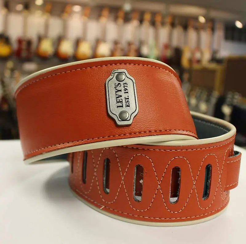 Levy's M26vcp-Org Reversible Orange/Blue Vinyl Guitar Strap W/ White Piping *Free Shipping In The Usa* 1