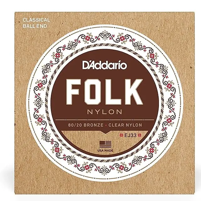 D'addario Ej33 Folk Nylon Guitar Strings Ball End 80/20 Bronze/Clear Nylon Standard 1