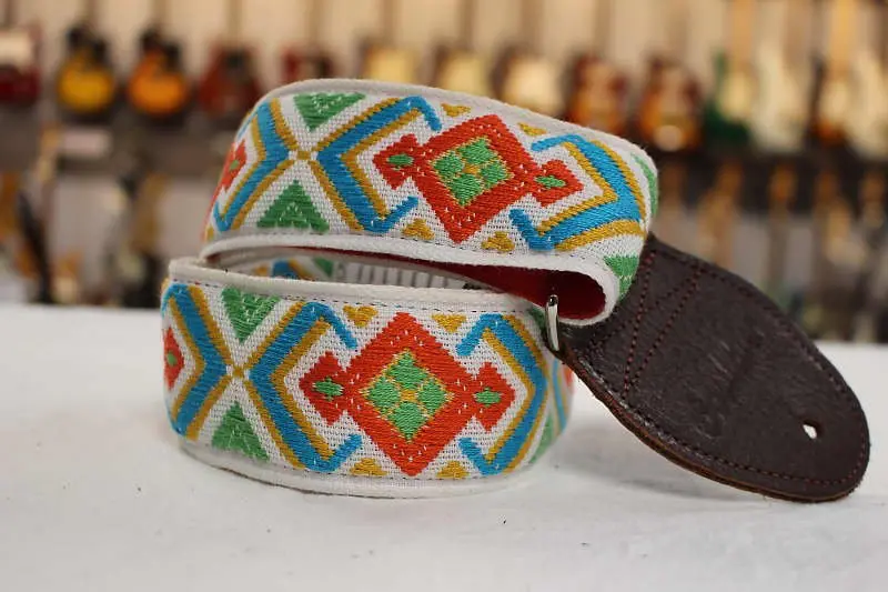 Souldier Diamante 2" White/Red/Turqoise Guitar Strap With Brown Ends *Free Shipping In The Usa* 1