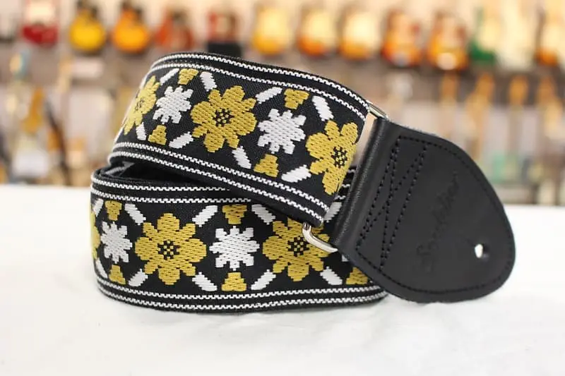 Souldier Tulip Rooftop Lennon Gold Flower Guitar Strap With Leather Ends *Free Shipping In The Usa* 1