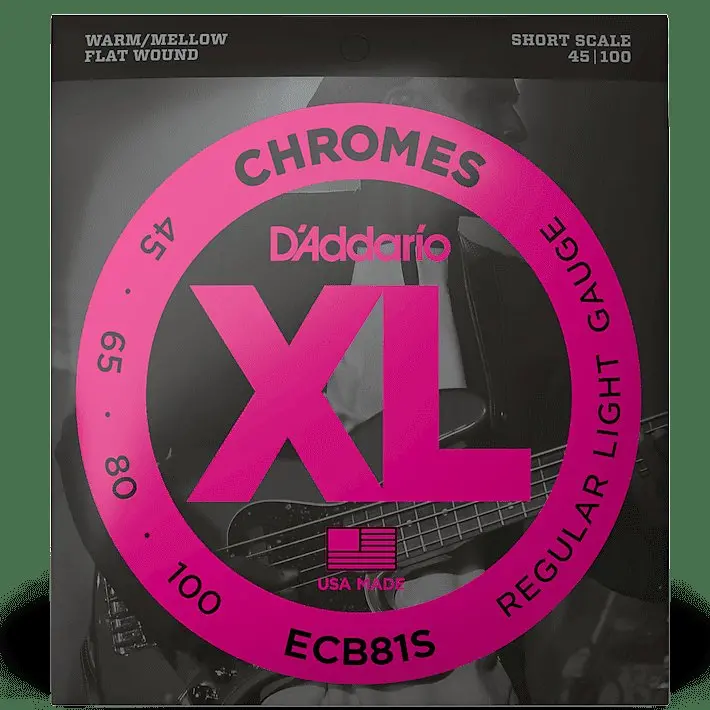 D'addario Chromes Short Scale Flat Wound Bass Strings 45-100 Ecb81s 1