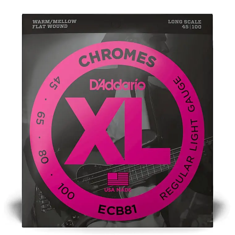 D'addario Chromes Flat Wound Bass Strings Long Scale 45-100 Ecb81 1