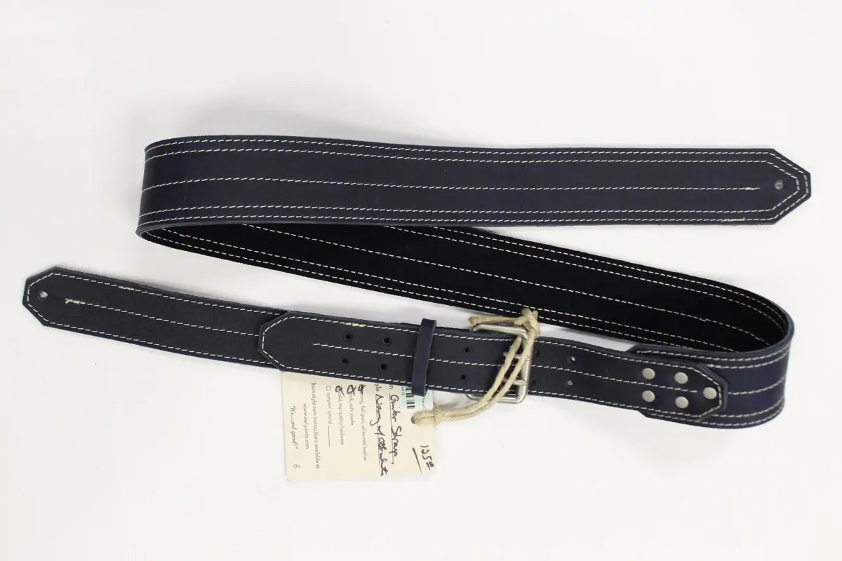 Awlgoods Handcrafted Leather Guitar Strap Navy With Off-White Stitching 1