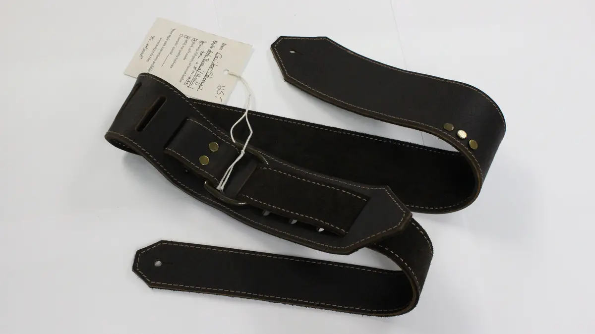 Awlgoods Hand Crafted Leather Guitar Strap Dark Brown/Brown With Tan Stitching 2.5" 1