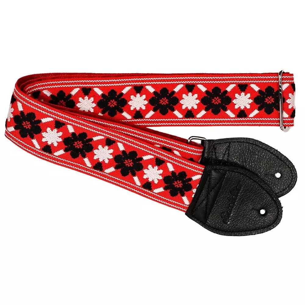 Souldier Straps Tulip Red 2" Guitar Strap With Black Leather Ends *Free Shipping In The Usa* 1