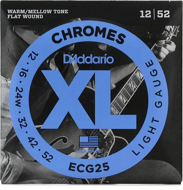 D'addario Ecg25 Xl Chromes Flatwound Electric Guitar Strings, Light Gauge Standard 1