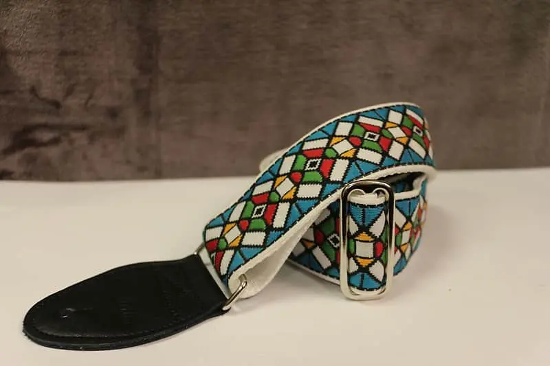 Souldier Stained Glass Blue Guitar Strap With Black Leather Ends *Free Shipping In The Usa* 1