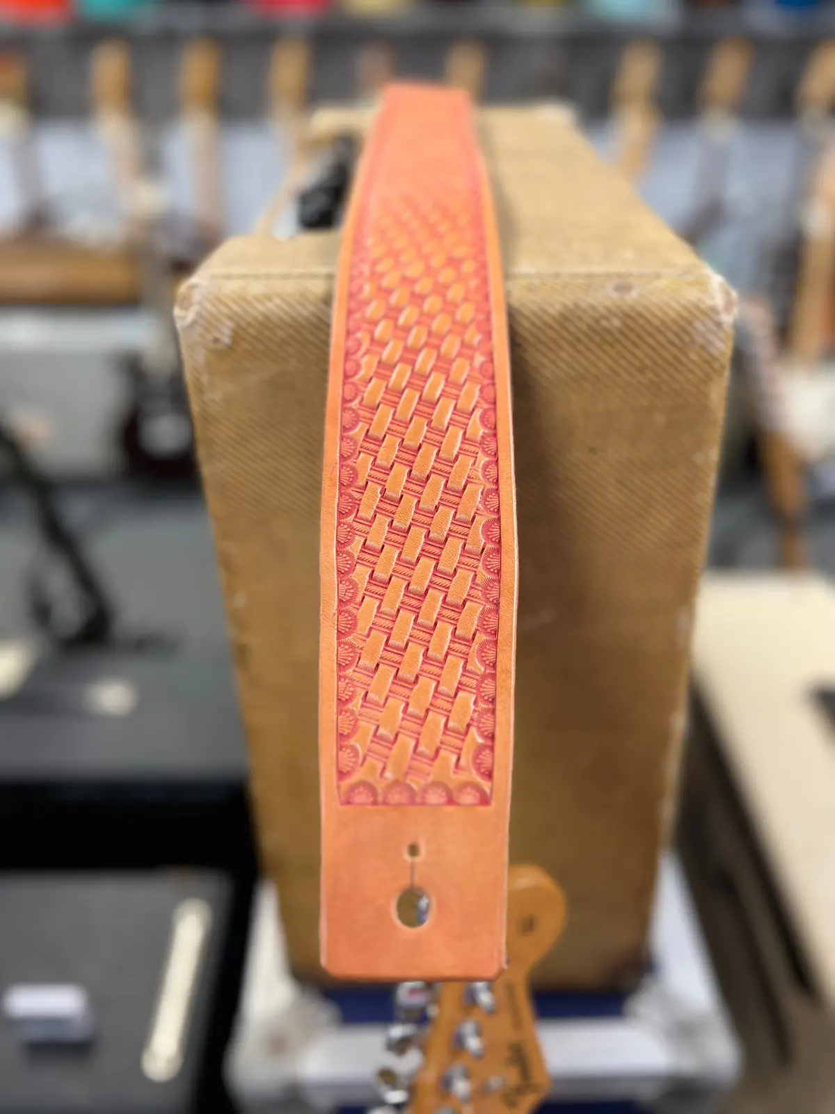Cheesecake Leathers Red Basket Weave Guitar Strap 1