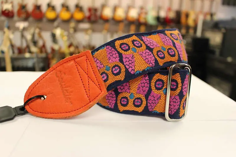 Souldier Guitar Strap Owls Orange W/ Orange Leather Ends *Free Shipping In The Usa* 1