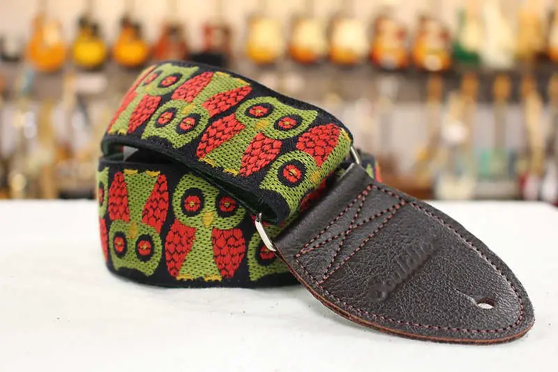 Souldier Owls Olive Guitar Strap With Dark Brown Leather Ends *Free Shipping In The Usa* 1