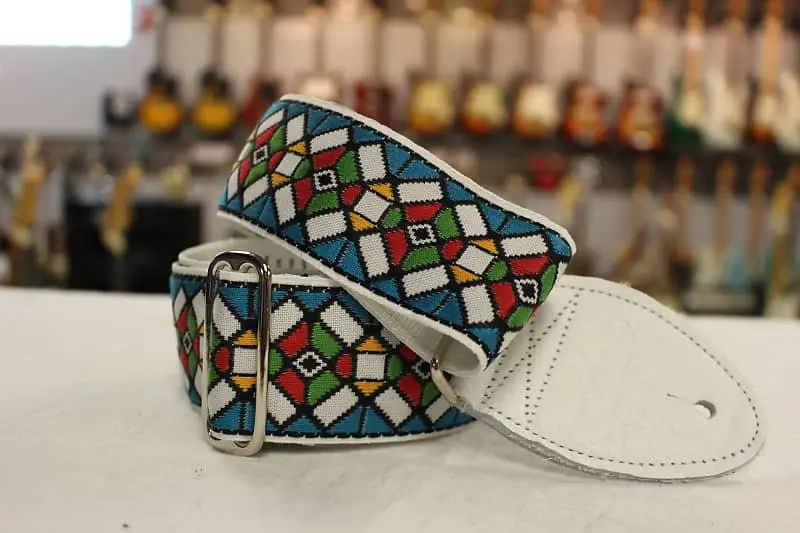 Souldier Guitar Strap Stained Glass Blue W/ White Leather Ends *Free Shipping In The Usa* 1
