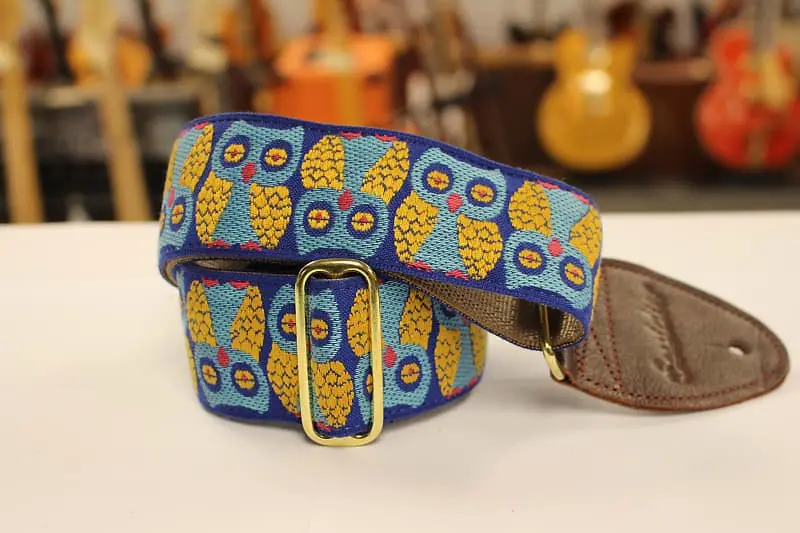 Souldier Guitar Strap Owls Blue/Gold W/ Brown Leather Ends *Free Shipping In The Usa 1