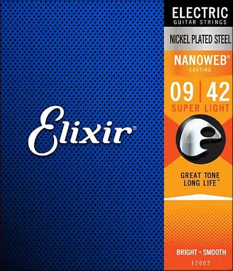 Elixir 12002 Nanoweb Nickel Plated Steel Electric Guitar Strings - Super Light (9-42) 1