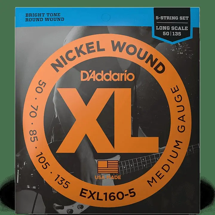 D'addario Exl160-5 Nickel Wound Long Scale 5-String Bass Guitar Strings, Medium Gauge 1