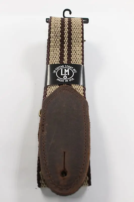 Lm Products Guitar Strap Woven Tan W/ Brown Stripes And Brown Leather Ends Fm-3 Discontinued 1