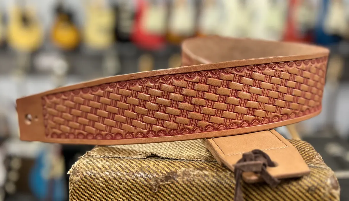 Cheesecake Leathers Red Basket Weave Guitar Strap 1