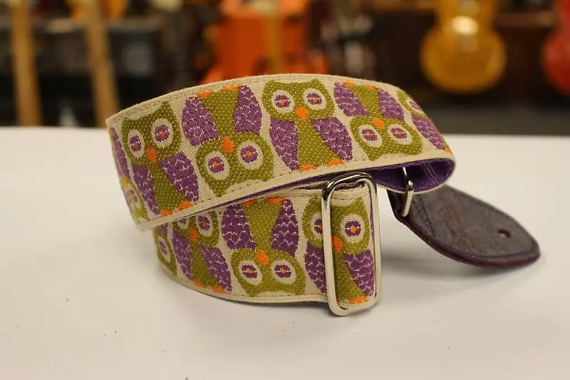 Souldier Owls Purple Guitar Strap W/ Purple Leather Ends *Free Shipping In The Usa 1