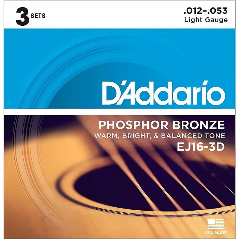 D'addario Ej16-3D Phosphor Bronze Acoustic Guitar Strings 3-Pack, Light Gauge 1