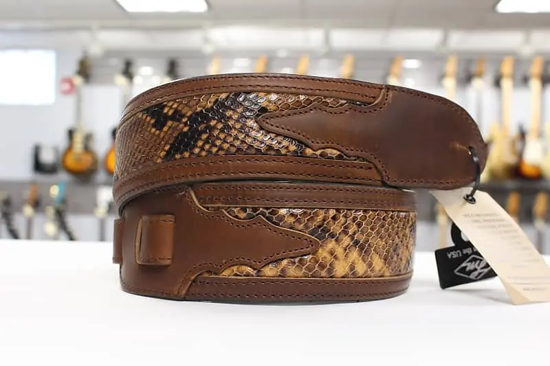 Lm Products Guitar Strap Framed Leather Snake Brown Fls-Br *Free Shipping In The Usa* 1