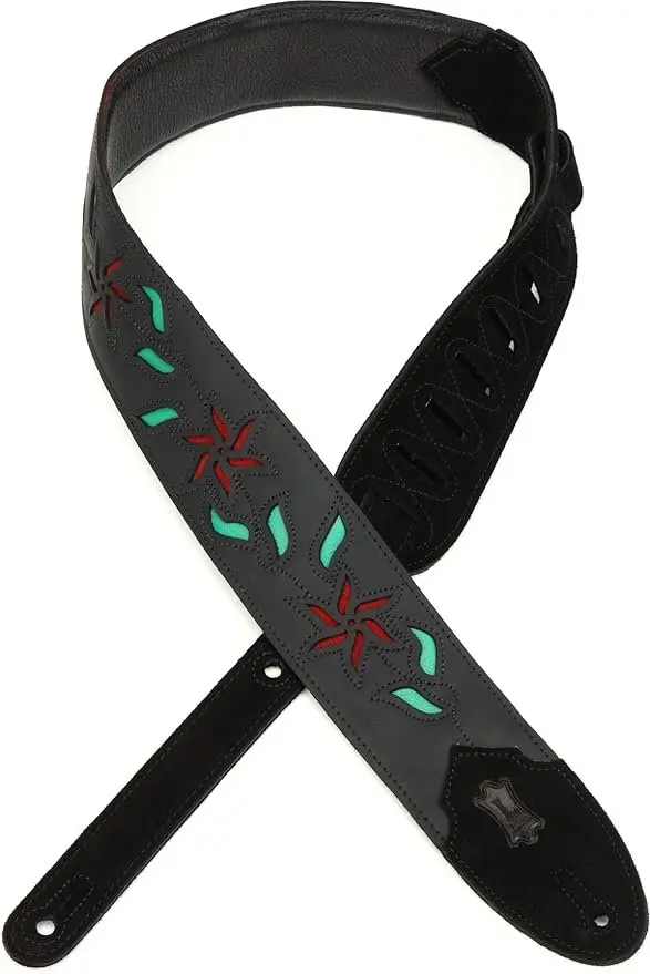 Levy's Leather Flowering Vine Series M4fv-Blk_Red Guitar Strap *Free Shipping In The Usa* 1