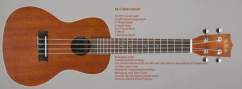 Kala Ka-C Concert Ukulele - Satin  Laminated Satin Mahogany *Free Shipping In The Us* 1