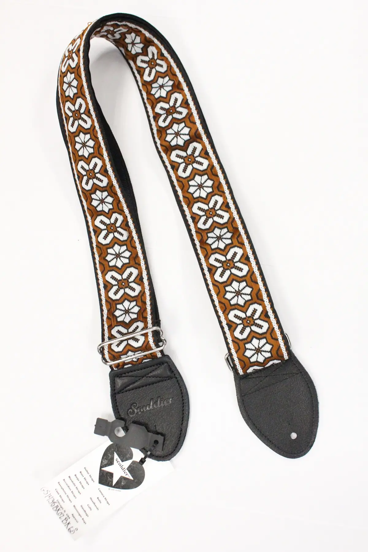 Souldier Custom Guitar Strap Greenwich Brown With Black Leather Ends *Free Shipping In The Usa* 1