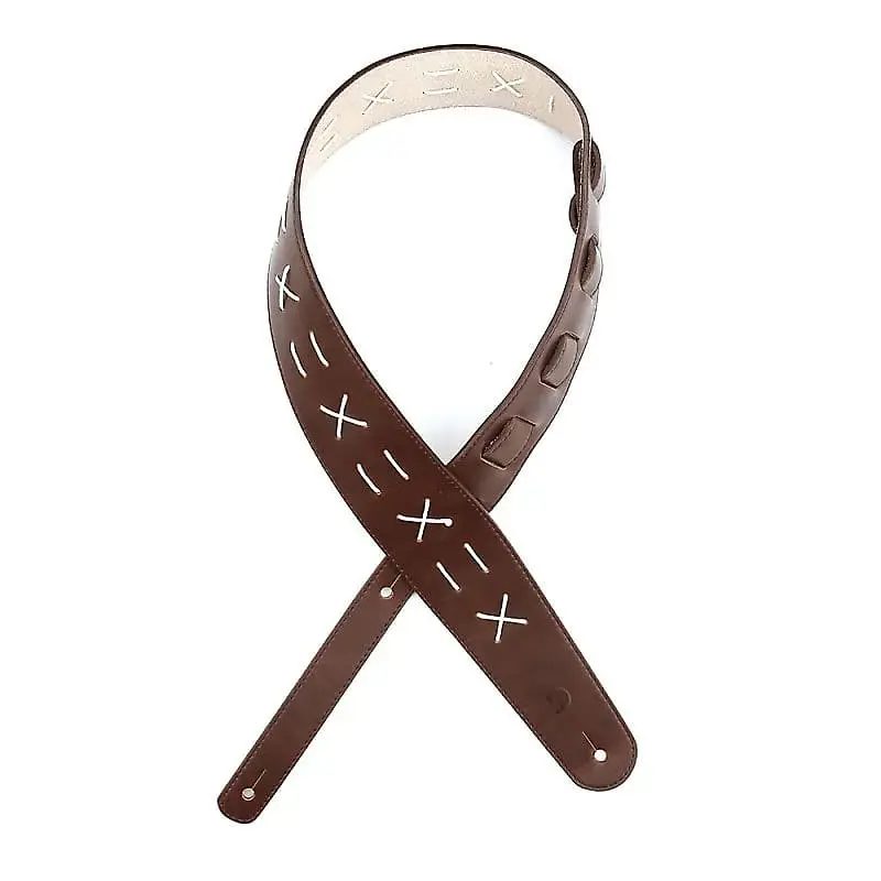 D'addario 2.5" Brown Leather Guitar Strap Decorative Stitching L25w1501 1