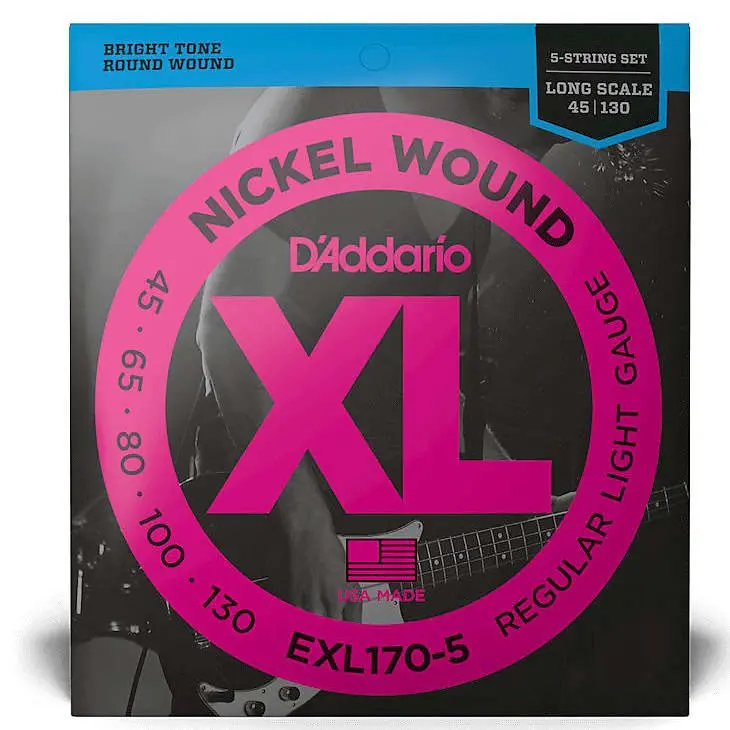 D'addario Exl170-5 Nickel Wound Long Scale Bass Guitar Strings, Light Gauge 1