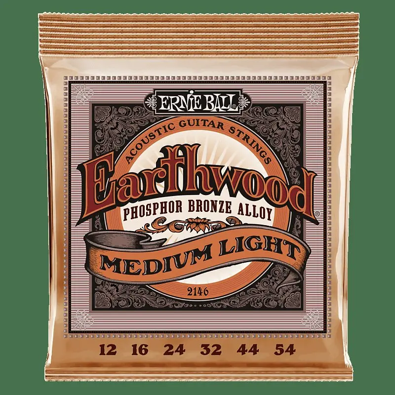 Ernie Ball Phosphor Bronze Medium Light Earthwood Acoustic Guitar Strings (12-54) Po2146 1