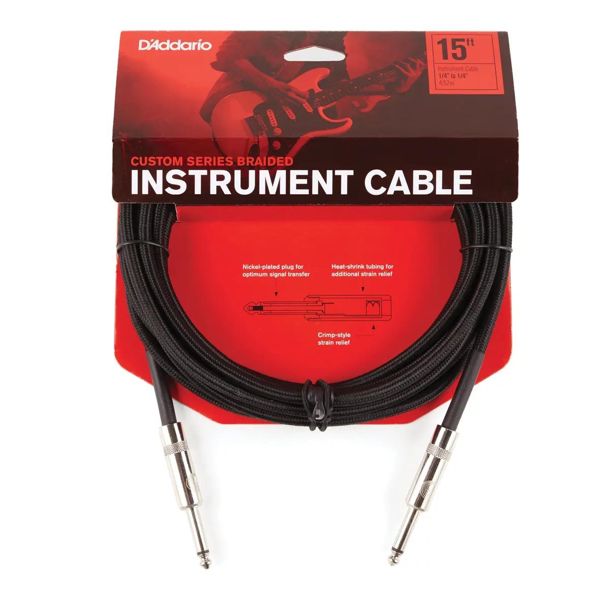 D'addario Pw-Bg-15Bk Braided 15' Instrument Cable 1