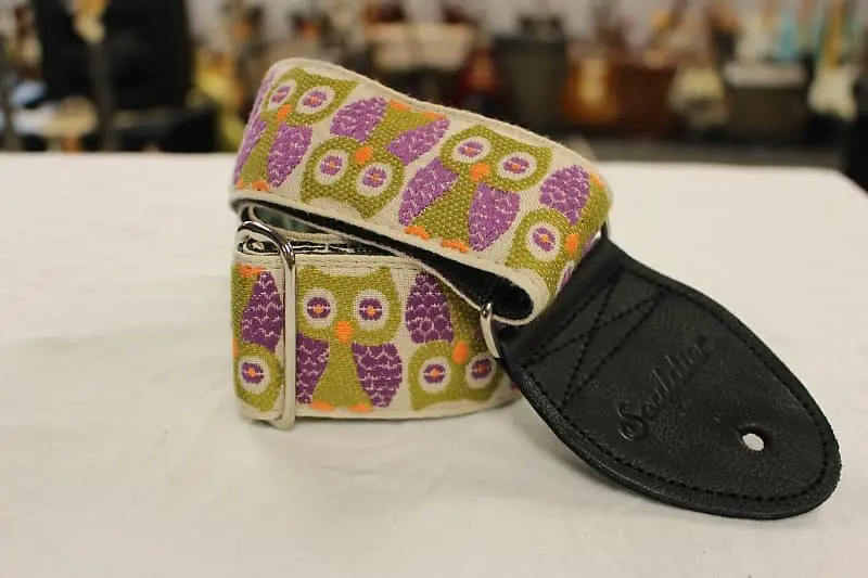 Souldier Guitar Strap Owls Purple W/ Black Leather Ends *Free Shipping In The Usa* 1